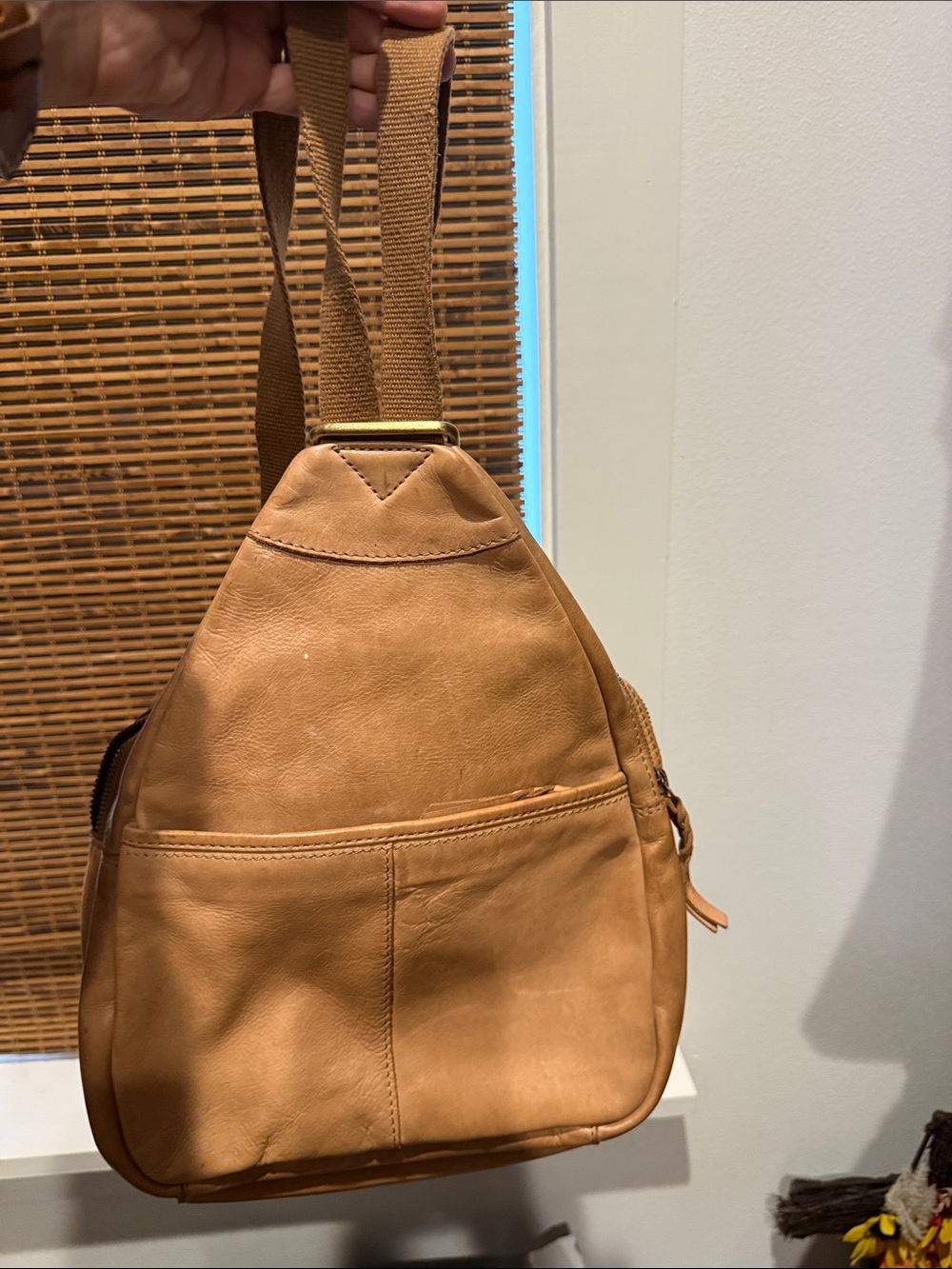 Leather Sling Backpack in Tan - Classic Women’s Bag